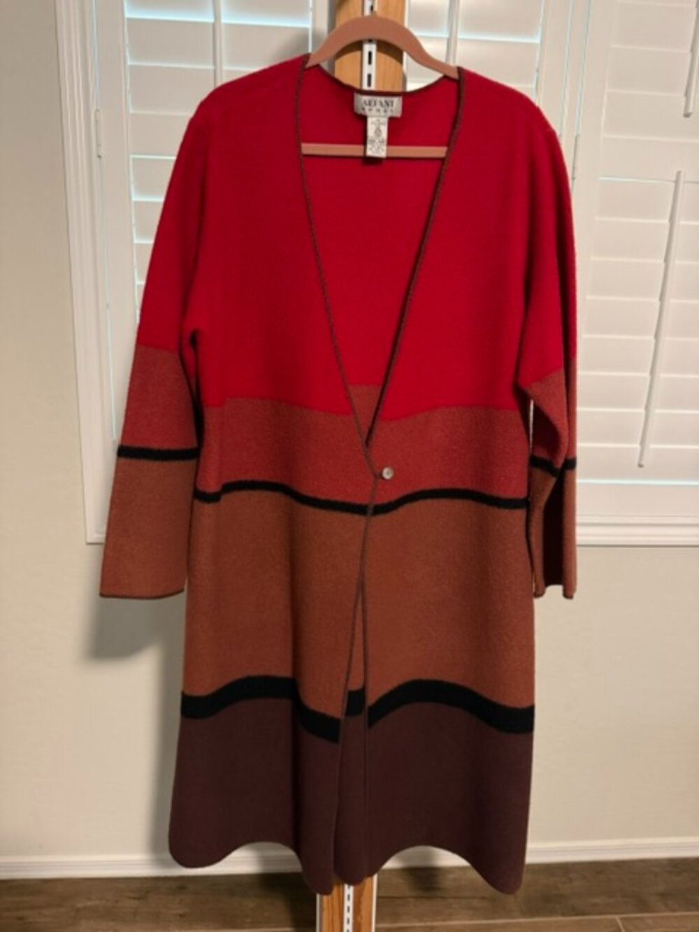 Vintage Alfani Woman 2X 100% Merino Wool Long Cardigan Coat, Made in Japan
